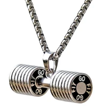 Dumbbell Pendant Bodybuilding Fitness Necklace Small Size Silver Crossfit Barbell Necklace Fitness Jewelry Stainless Steel