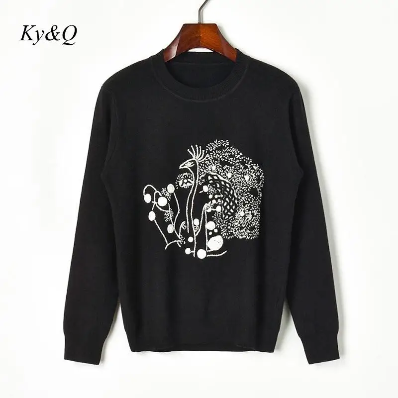 

2019 Brands Christmas design Autumn Winter Embroidery Peacock Pattern Long-sleeved Knit Pullover Cute Fashion Sweater