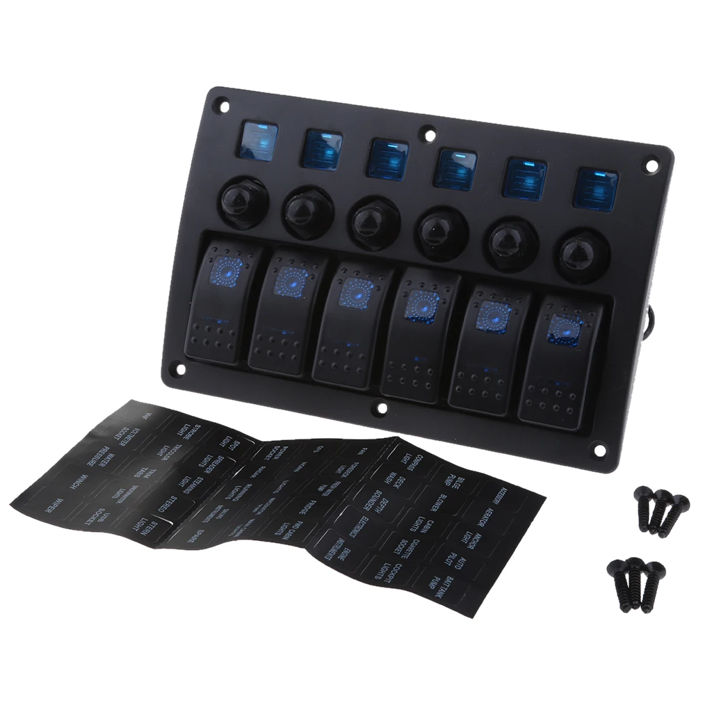 MagiDeal Waterproof 12V-24V 6 Gang Car Boat Circuit Rocker Switch Panel