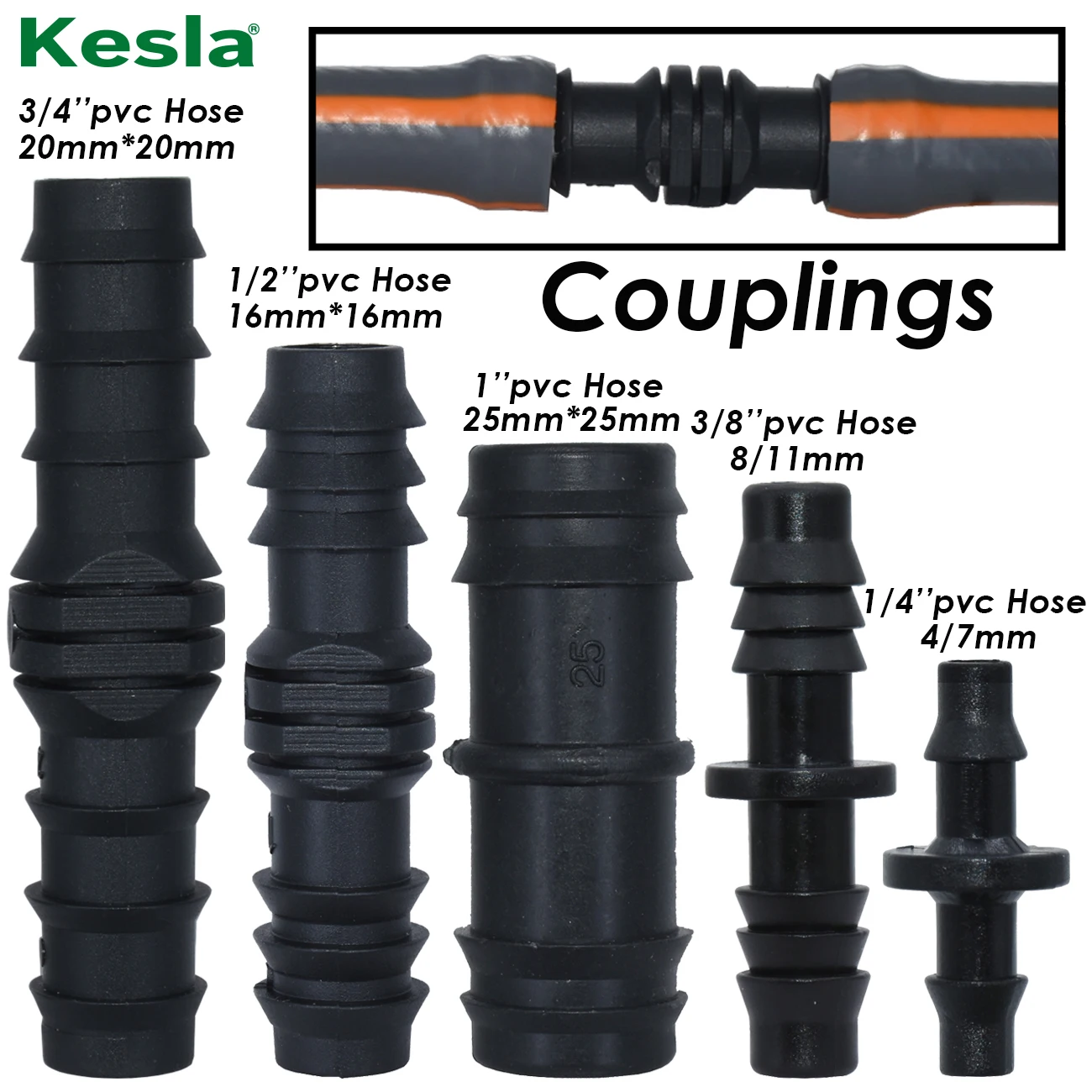 Садовый Соединитель с зазубринами KESLA 1/4, 3/8, 3/4, 1, DN16, DN20, DN25, прямой переходник для микрокапельного орошения крестообразный соединитель kesla 10 100 шт 1 4 дюйма для 4 7 мм микротрубного шланга 4 ходовой переходник с зазубринами соединители для поперечн