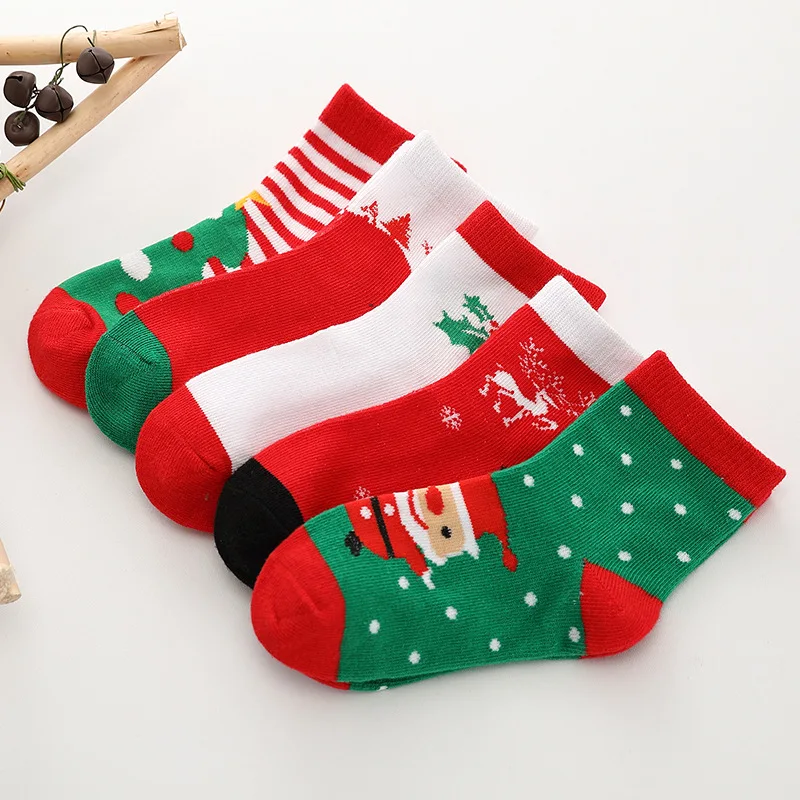 5 Pairs Children Socks Cotton High Quality Red Christmas Boy Socks Girls 1-12 Years Kids kids socks