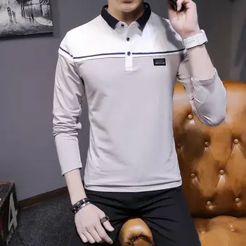 

Fashion Casual Long Sleeve Men Polo Shirt Patchwork Autumn Winter Polos Slim Fit Anti-Pilling Camisa Polo Masculina