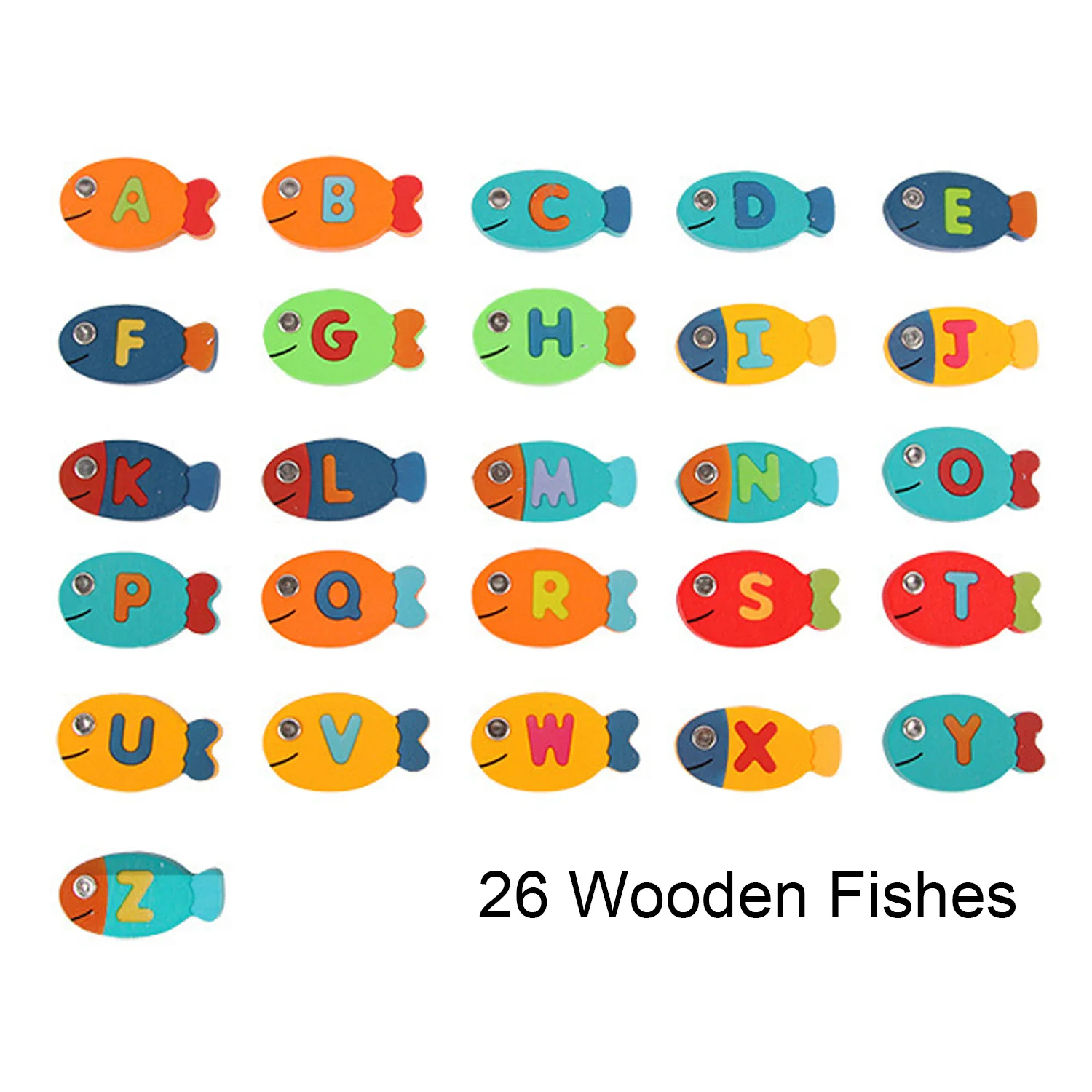 Funny Wooden Magnetic Fishing Game Toy Set with Box Rods Magnetic Doll Letter Fish for Children Toddlers Ourdoor Indoor Play