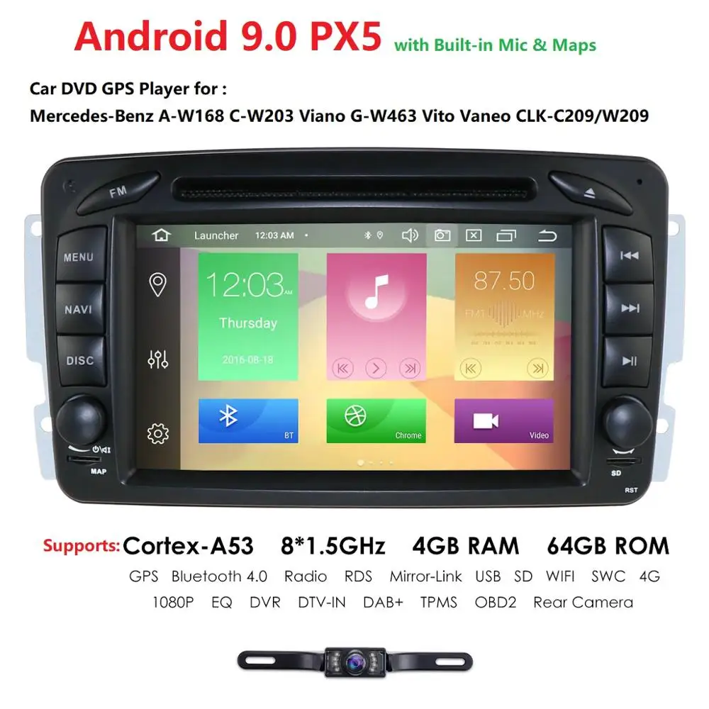 

7 Inch Double 2 Din Octa Core Android 9.0 4G RAM 64G ROM For Mercedes Benz CLK W209 W203 W208 W463 Mirror Link DAB+ IPS DSP