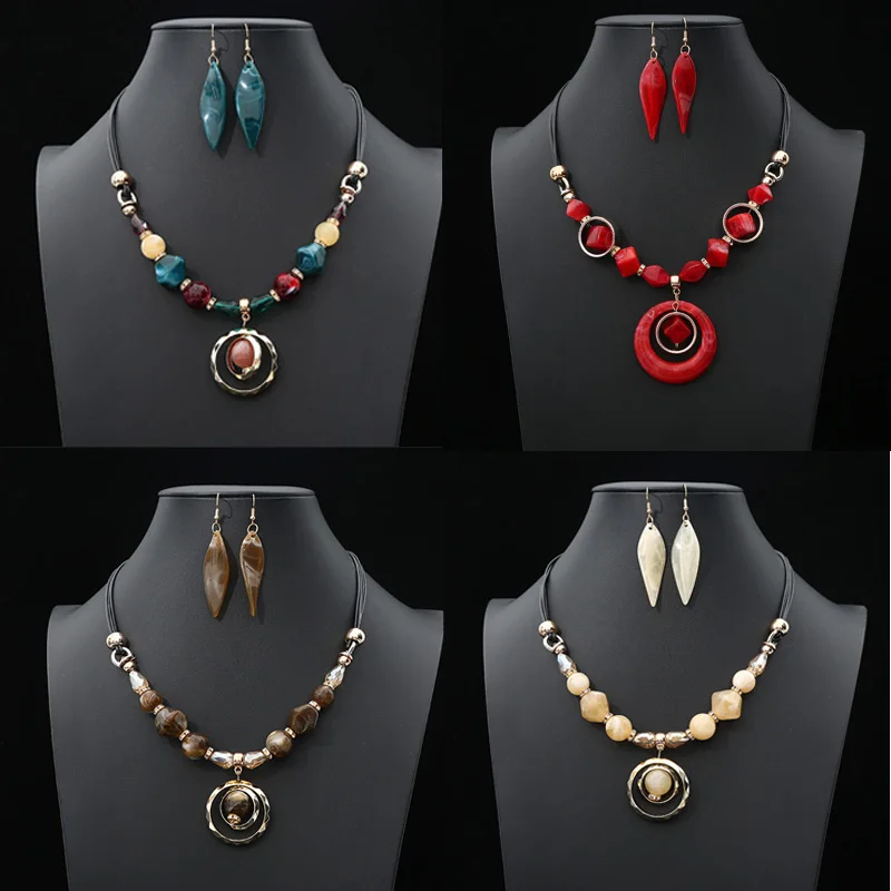 

Colorful Geometric Irregular Round Drop Earrings Necklaces Set for Women Acrylic Resin Stone Big Party Statement Jewelry Sets