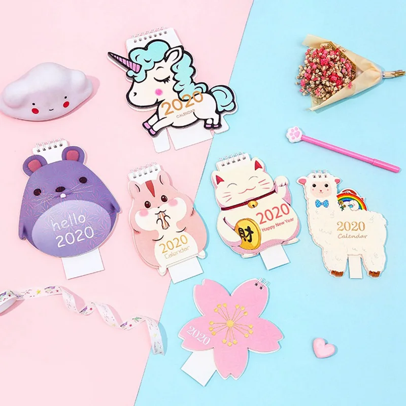 Милый Настольный календарь на год, кавайный мультяшный бронзирующий единорог, школьный настольный календарь, планировщик, канцелярские принадлежности