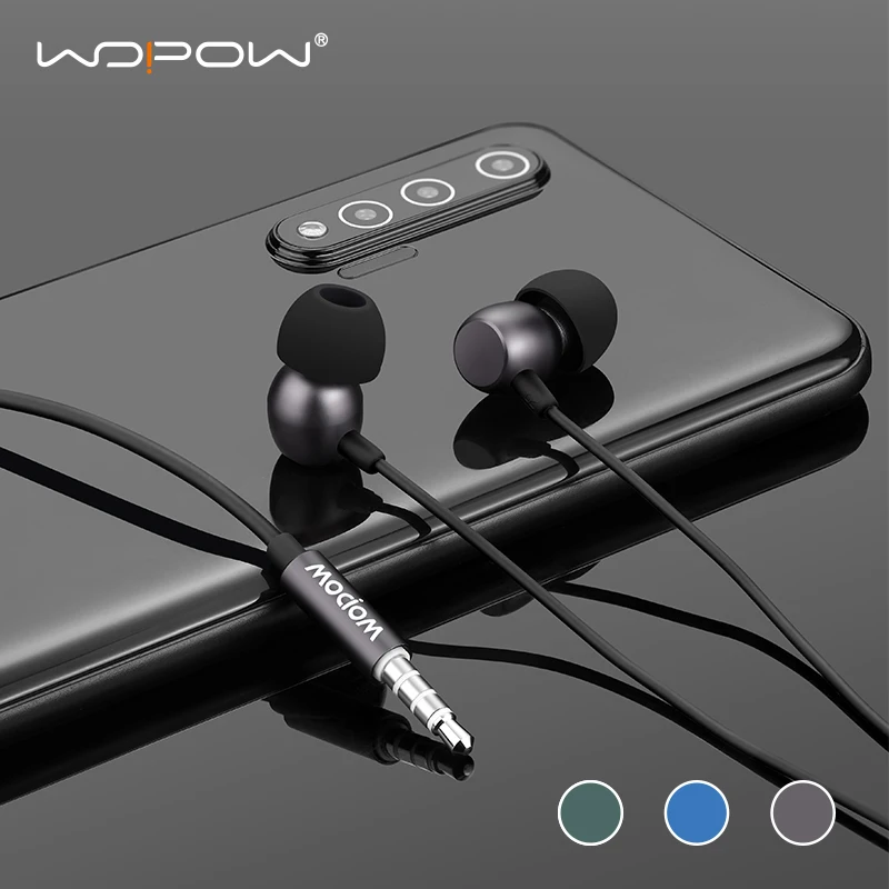 WOPOW проводные наушники с микрофоном 3 5 мм вкладыши Наушники Hi Fi стерео звук