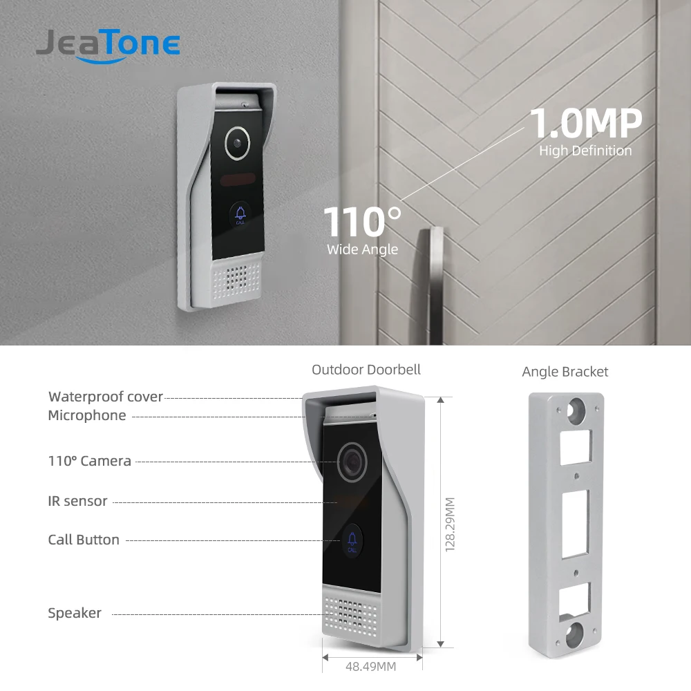 Jeatone wired vídeo porteiro telefone da porta