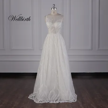 

100% real picture Wellbirth Vestido de novia Sweetheart lace up back A-Line Wedding dress Cap Sleeve Bridal gown JC023