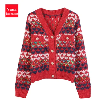 

Love Tassel Striped Cardigans Sweater Women Knittwear Coats Winter Clothing Pearl Button Pocket Design Warm Cardigan Sweater