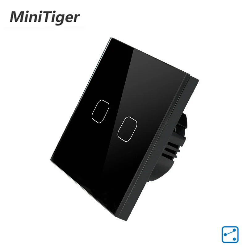Minitiger EU Standard Wall Light Touch Switch 1/2 Gang 2 Way Control Wall Light Touch Screen Switch, Crystal Glass Panel - Цвет: 2 Gang 2 Way Black