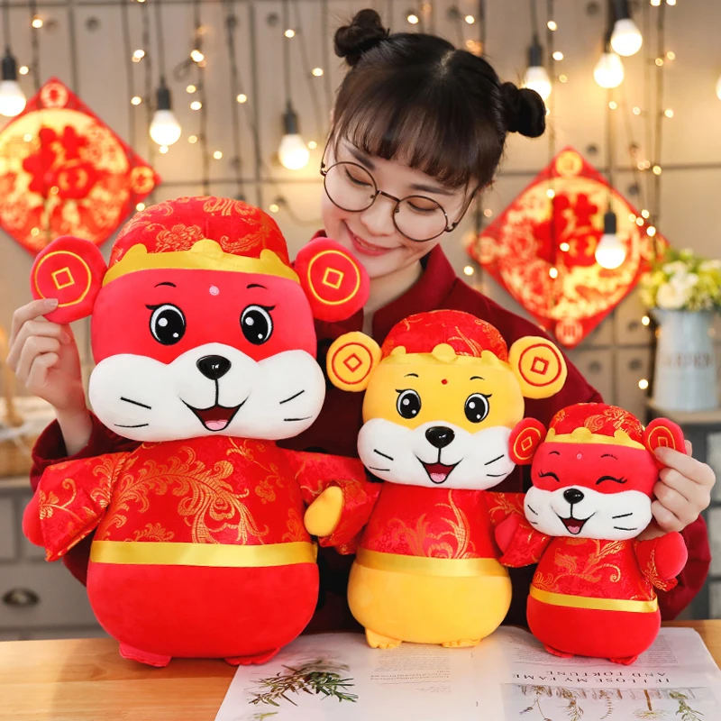 Плюшевая игрушка мягкая кукла мультяшное животное Зодиак китайский год удача мышь брат крыса Бог приносят хорошие деньги на удачу ухо 1 шт