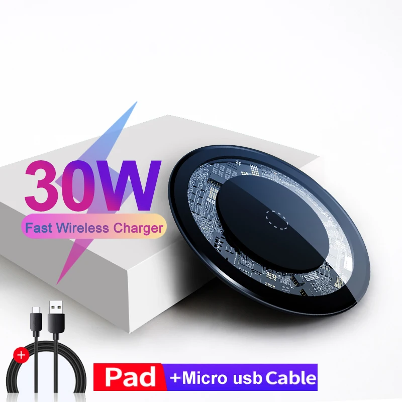 30W Qi Wireless Charger For iPhone 12 11 Pro Xs Max Mini X Xr 8 Induction Fast Wireless Charging Pad For Samsung s8 s9 s10 note 1