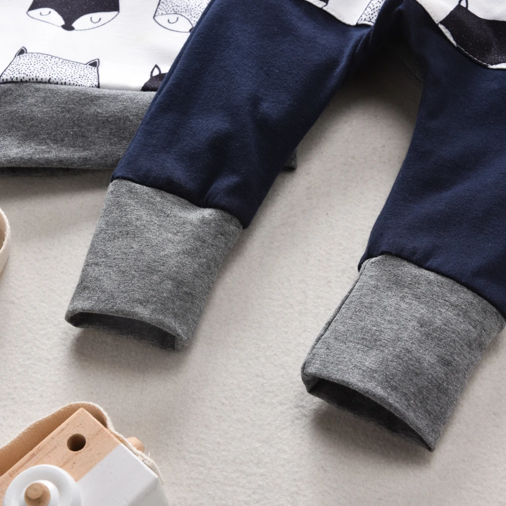 От 0 до 4 лет комплекты одежды для маленьких мальчиков хлопковый свитер с капюшоном и принтом лисы+ длинные штаны комплекты осенней одежды
