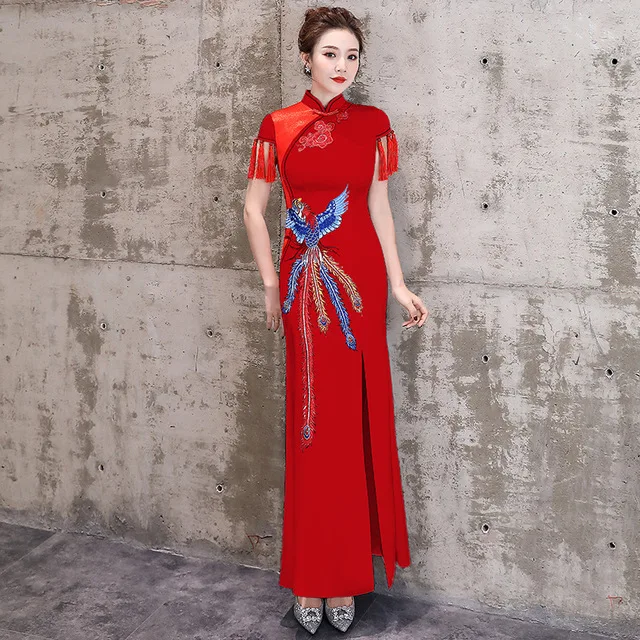Женское Новое Модное Длинное платье Cheongsam, платье для шоу авто шоу, женское макси платье, сексуальное вечернее платье для банкета - Цвет: red