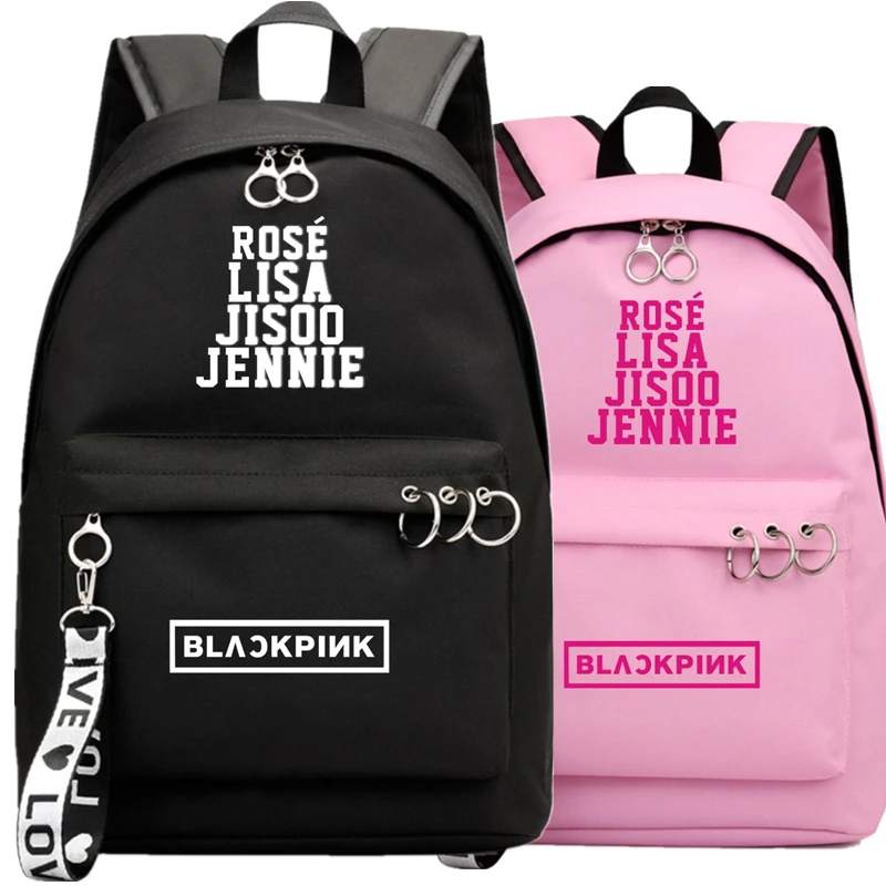 Blackpink вентиляторы черный розовый рюкзак школьный книги сумки Mochila дорожные сумки ноутбук кольцо с изображением ленты рюкзак в форме круга розовый черный