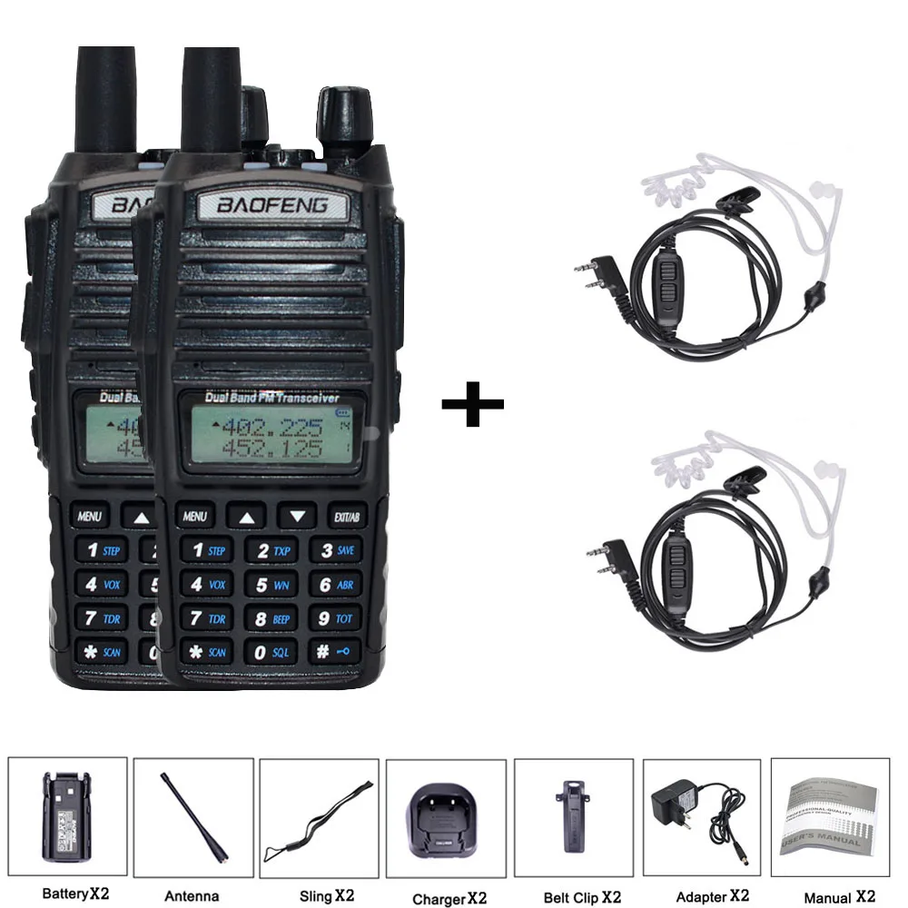 add 2tube earp 2 шт 8 Вт двухдиапазонный Baofeng UV-82 рация двойной PTT двухстороннее радио портативный UV 82 трансивер UV82 CB радиостанция - Цвет: add 2tube earp