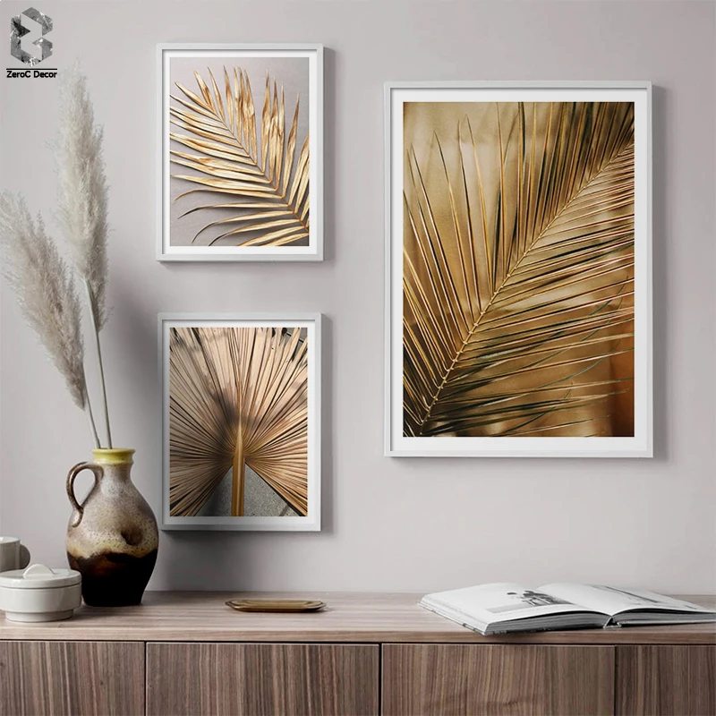 

Golden Leaves Posters Prints Palm Poster Scandinavian Wall Art Fashion Canvas Painting Modern Wall Pictures For Living Room
