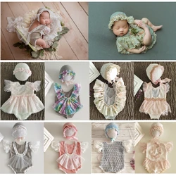 ❤️Newborn Photography Clothing Lace Jumpsuits+Hat Baby Girl Photo Prop Accessories Studio Infant Shoot Clothes Outfit Fotografia