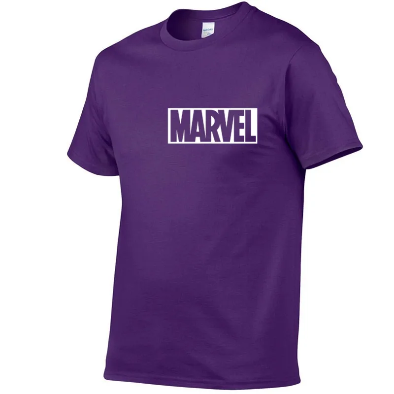 Летняя новая модная футболка, мужские хлопковые футболки, футболка с коротким рукавом, высокое качество, футболки для мальчиков, топы, темно-синий Принт MARVEL - Цвет: purple-bai-MV-D
