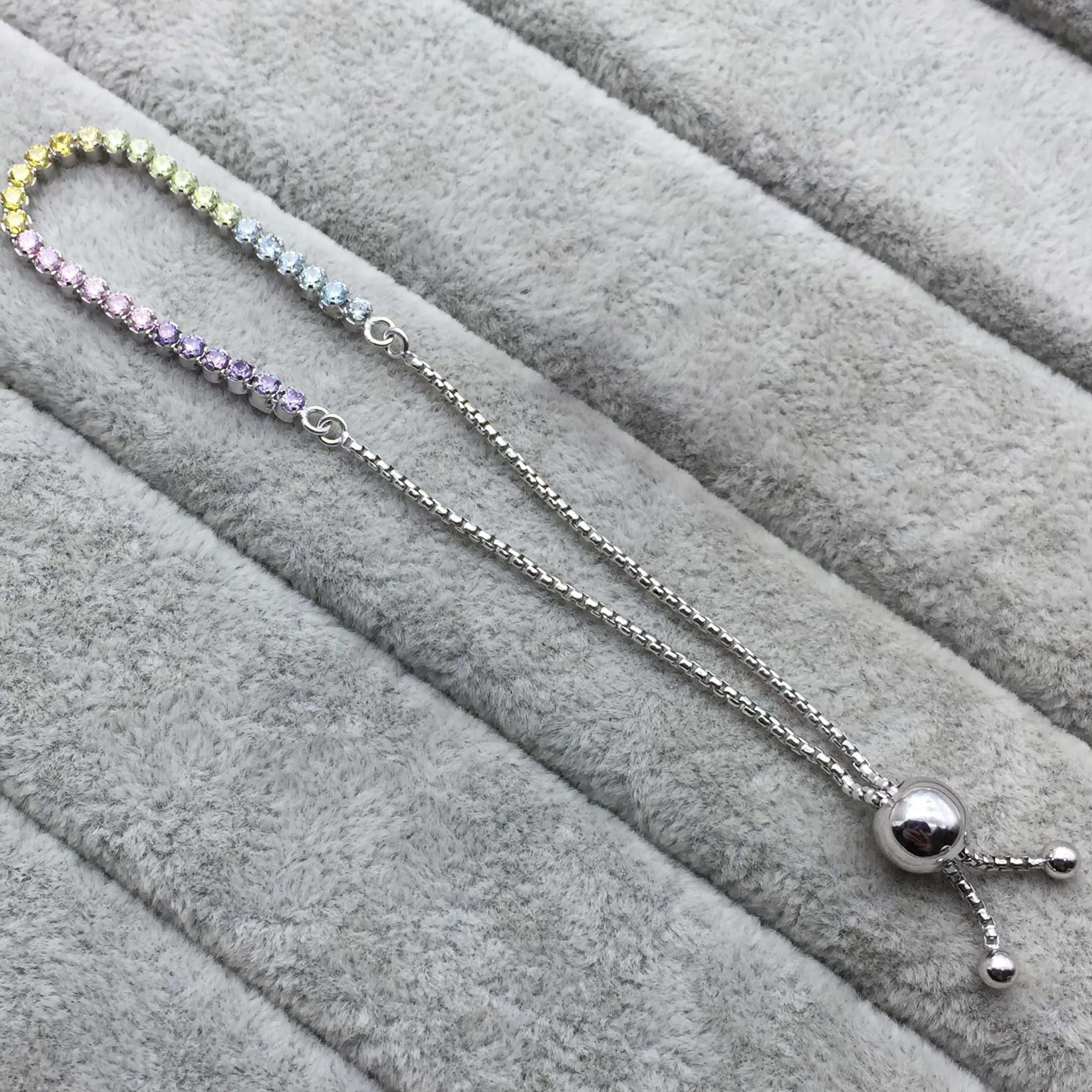 

2019 100% 925 Sterling Silver Classic Rainbow Sparkling Slider Tennis Bracelet Women Charm Jewelry Free Shipping Wholesale