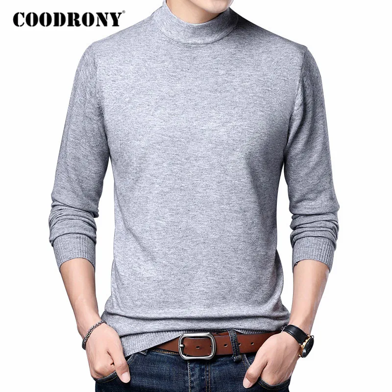 COODRONY свитер с воротником под горло, Мужская одежда, осень зима, толстый теплый вязаный хлопковый шерстяной пуловер для мужчин, чистый цвет, Pull Homme C1162|Bодолазки|   | АлиЭкспресс