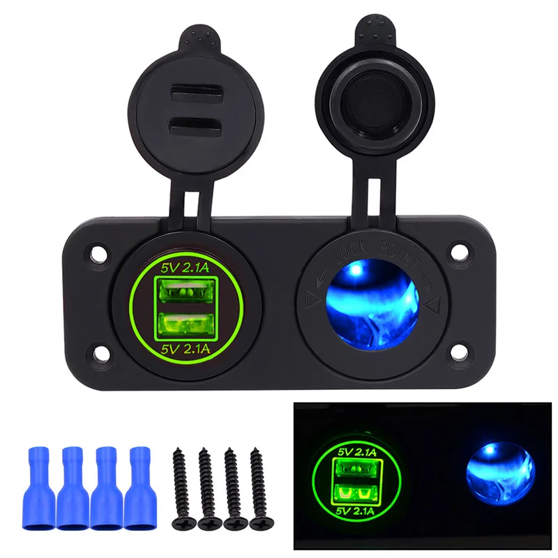 Зеленый DIY Car 4.2A Dual USB Charger Power Outlet with Led Light and Cigarette Lighter Socket for Car Motor Homes Yacht Boat Etc(Blue - Название цвета: Зеленый
