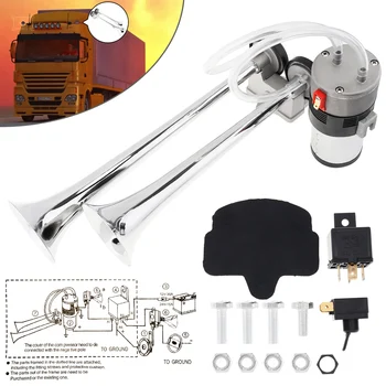 

12V 118dB Dual Tone Super Loud Auto Car Air Horn Set Heavy Duty Trumpet Compressor Fit for Automobile Motorcycle Boat Truck