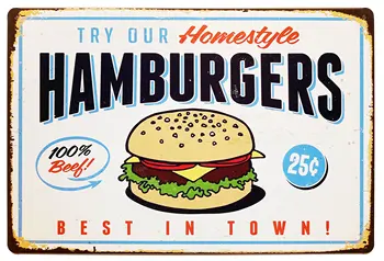 

Best in Town Hamburgers Retro Vintage Bar Signs Tin Sign Vintage Decor