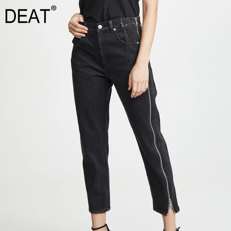 

DEAT 2019 Autumn And Winter New Products Fashion Retro Straight Nine-point High Waist Zipper Slim Jeans Women PA733