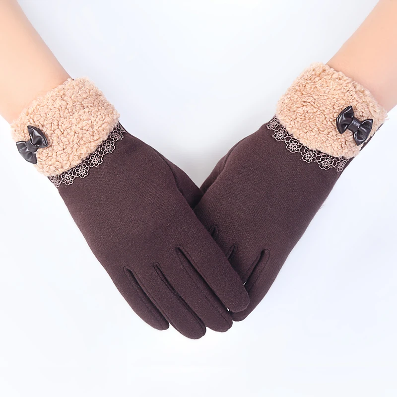Elifashion, новинка, женские теплые перчатки, сенсорный экран, варежки, толстые, на запястье, короткие, бархатные, для женщин, бархат и бант, Dec., перчатки для вождения