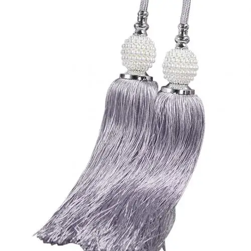 2Pcs Curtain Tieback Hanging Beaded Ball Tassel Home Bedroom Livingroom Decor - Цвет: Gray