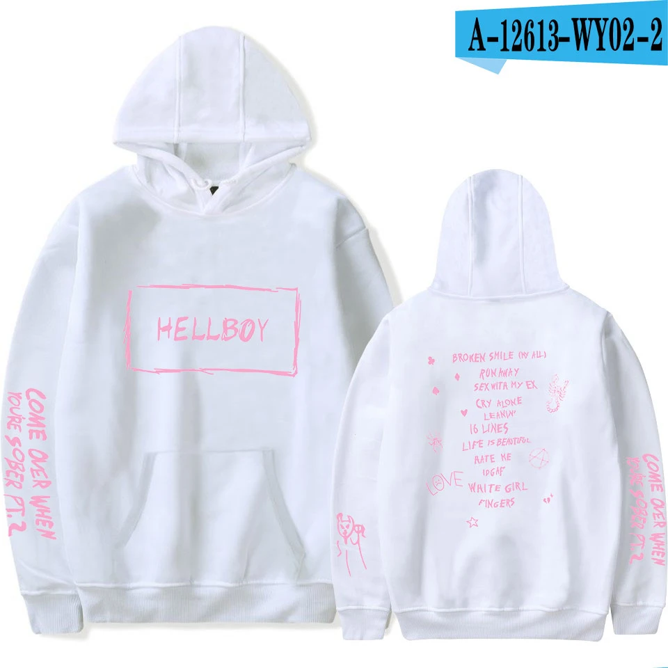 white Хит, Мужская толстовка lil peep, Женская толстовка, толстовка для отдыха, уличная одежда, черный хлопок, Забавный принт, хип-хоп, Keep Hellboy, топ с капюшоном - Цвет: white