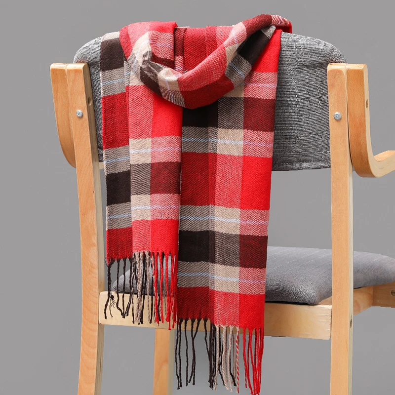Cashmere Scarf 185*35cm Women Winter Tassel Color Lattice Cashmere Scarves Thinker Warm Female Shawl Men Autumn Long Couple muffler