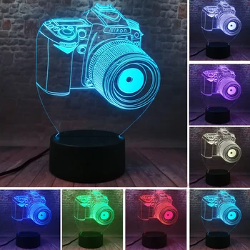 

3D Cool Camera Creative Photography Smart Touch Control 7 Colors Change RGB Night Light LED Child Kids Boys Teens Adults Gifts