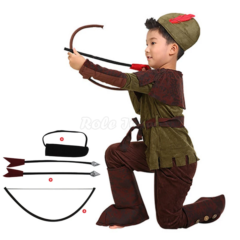 4-14 Y Kids Archer Costume Boys Hunter Knight Costume Robin Hood Cosplay Per Halloween Purim Carnival Party Outfit C47X50