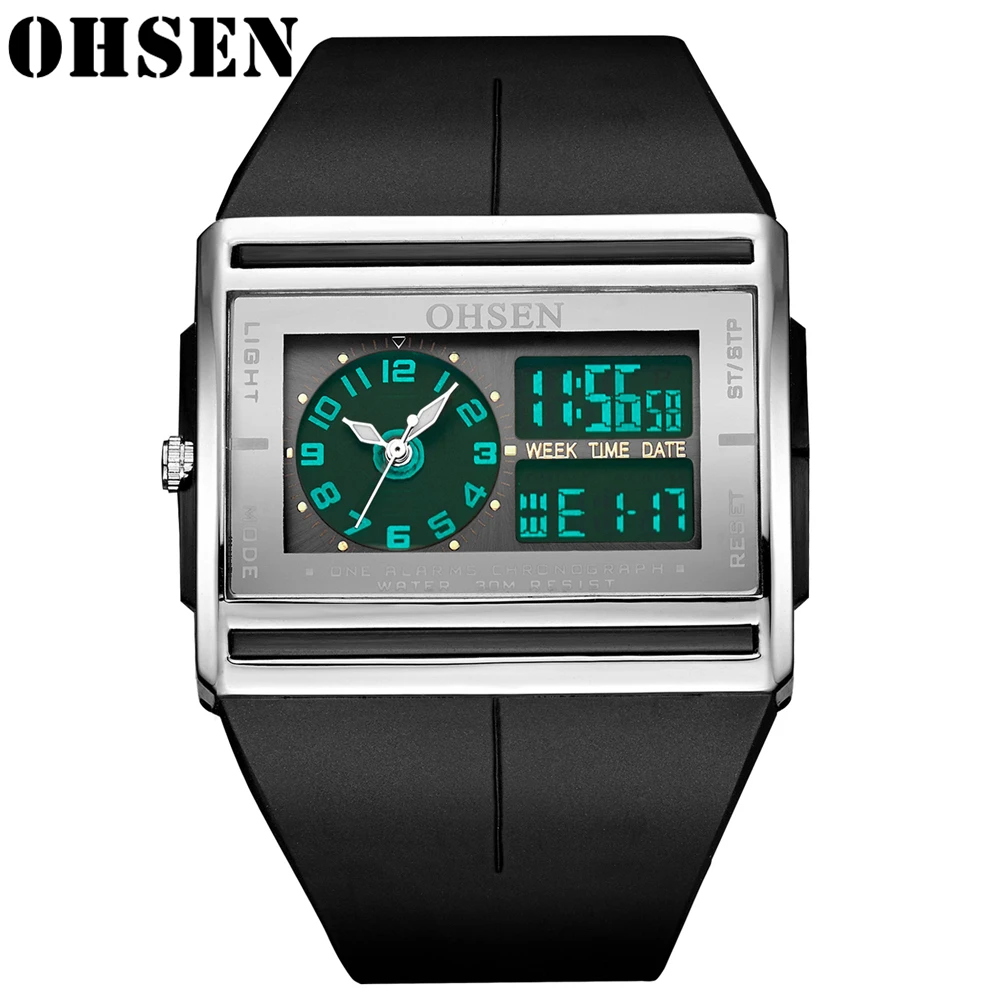 Прямоугольные светящиеся цифровые часы OHSEN Montre Homme мужские электронные модные