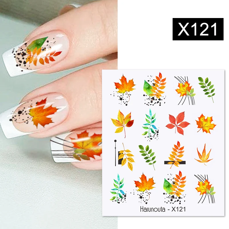Harunouta Abstract Line Avocado Fruit Leopard Nail Water Sticker Decals Flower Leaves Slider Decoration For Autumn Nail Design