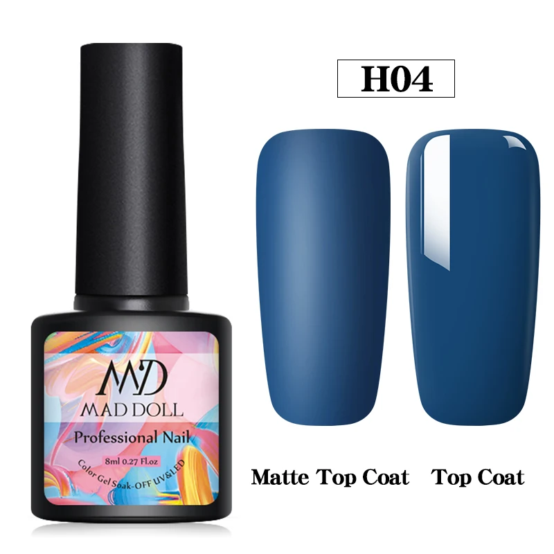 MAD DOLL 8ml Matte UV Gel Nail Polish Semi Permanent Soak Off Nail Art Gel Varnish Lacquer Matte Top Coat Needed - Цвет: H04