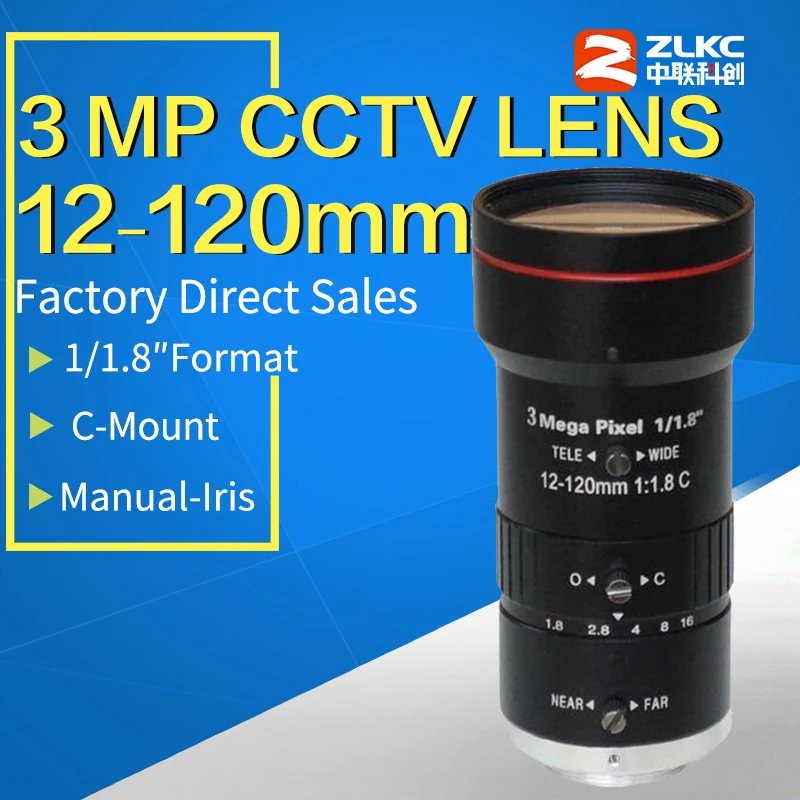 Lente para Câmeras Megapixel Cctv Lente Manual Iris Varifocal c Montagem ip Baixa Distorção fa 3.0 12-120mm hd
