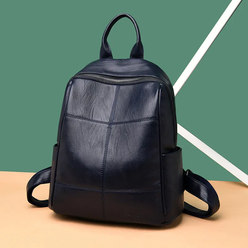 Простые черные женские кожаные рюкзаки Sac A Dos, многофункциональный рюкзак для путешествий, школьные сумки на плечо для девочек, Mochila Feminina - Цвет: Blue