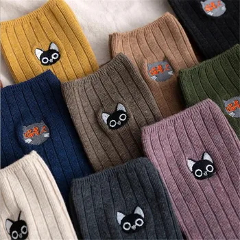 

Cotton Embroidered Cute Cat Socks Female Lovely Kitty Head Cartoon Crew Socks Fashion Quality Women Autumn Winter Warm Socks