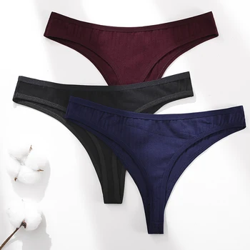 FINETOO 3PCS/Set G-string Cotton Women Lingerie Panties Thong Female Underwear Sexy Pantys Underpant Girl Intimates Thongs S-XL 5