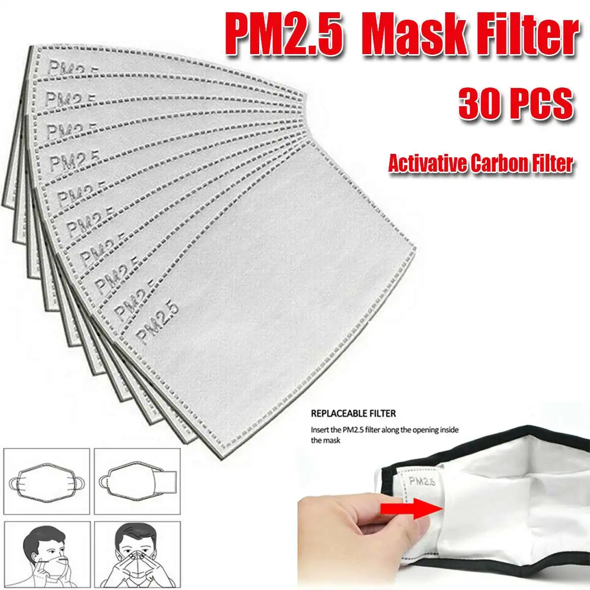 

30pcs/Lot PM2.5 Filter Paper Anti Haze Mouth Mask Anti Dust Mask Activated Carbon Filter Paper Health Care