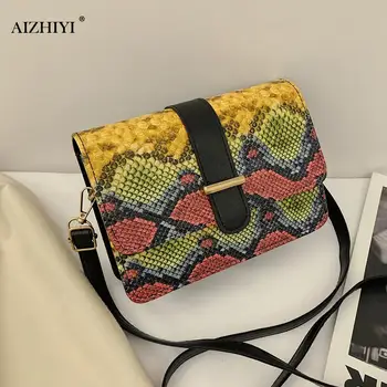 

Fashion Serpentine Women Shoulder Bag Retro PU Leather Snake Print Small Square Purse Female Travel Simple Crossbody Handbag