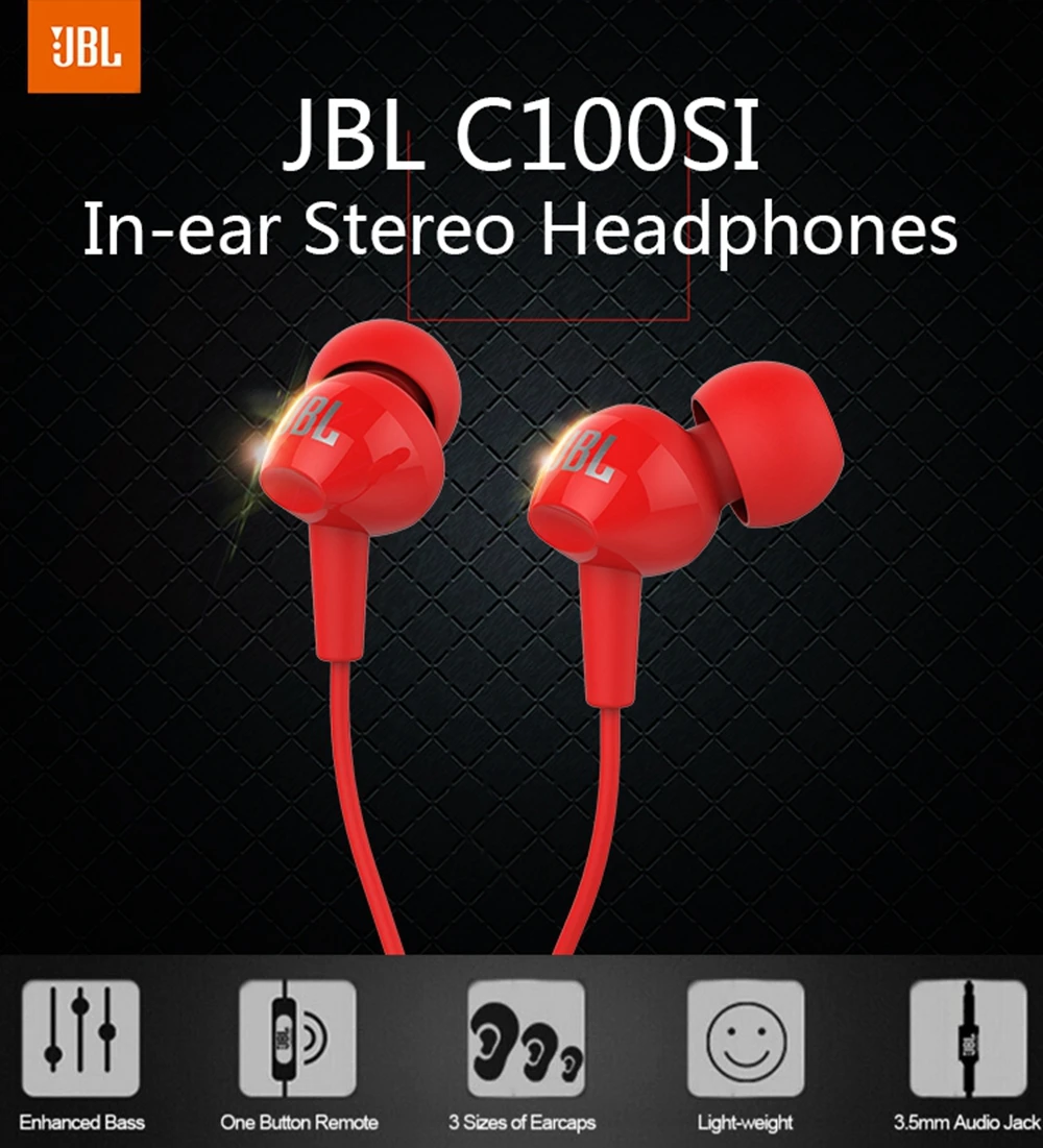 JBL Headphone JBL C100Si Stereo Wired Headphones Deep Bass Music Sports 3 5mm Headset In ear Earbuds with MIC