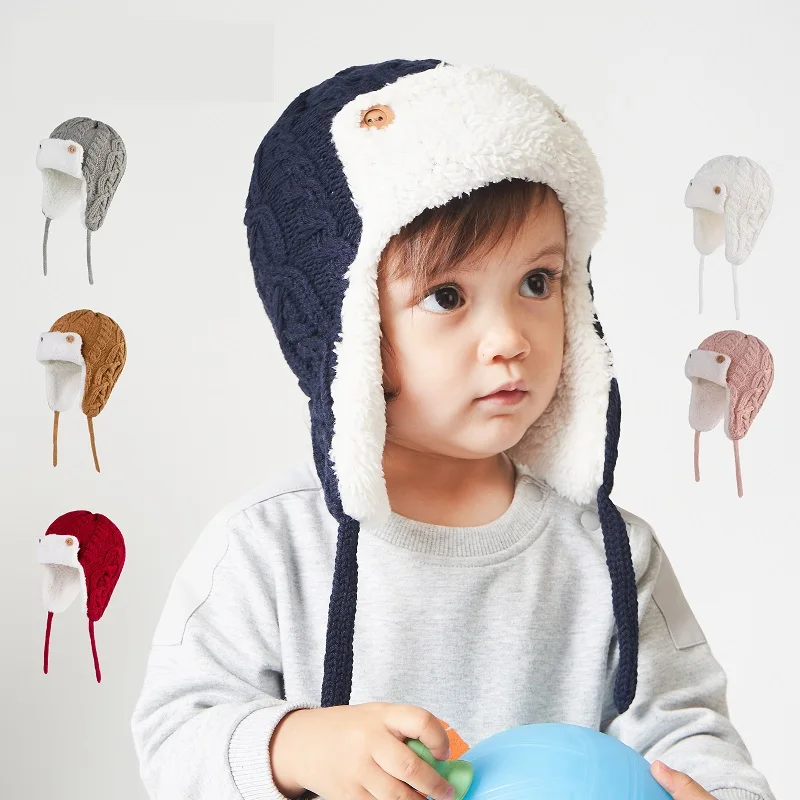 0-5Years Herfst Winter Baby Gebreide Muts Nieuwe Effen Kleur Jongens Meisjes Kinderen Wollen Muts Fluwelen Verdikte Warmte Hoed