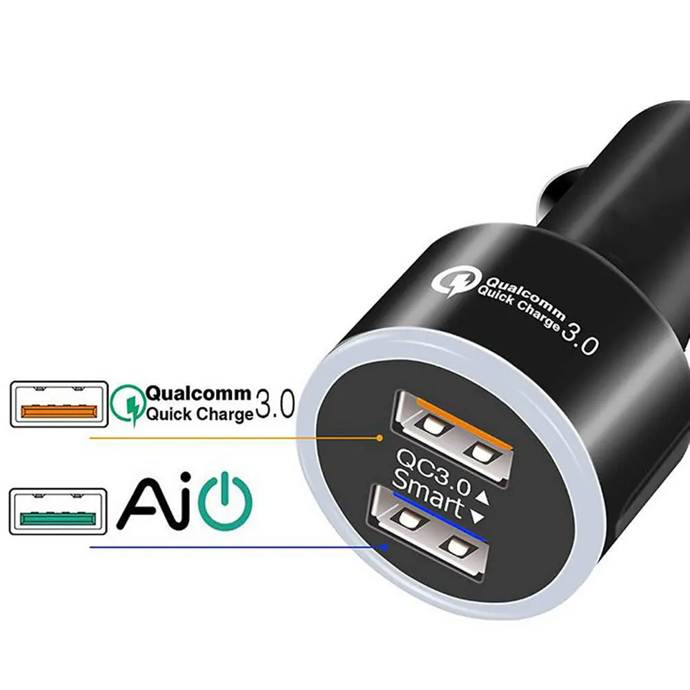 QC 3,0 Быстрая зарядка светодиодный дисплей автомобильное зарядное устройство двойной USB порт зарядное устройство для мобильного телефона s для всех устройств IOS Android смартфонов