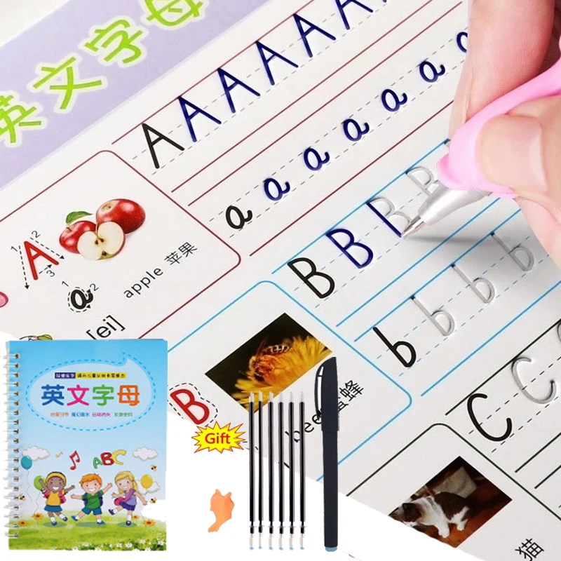 Pasta de escritura reutilizable 3D para niños, cuaderno de escritura a mano, escritura de palabras en inglés, caligrafía, letras, práctica, juguetes Montessori