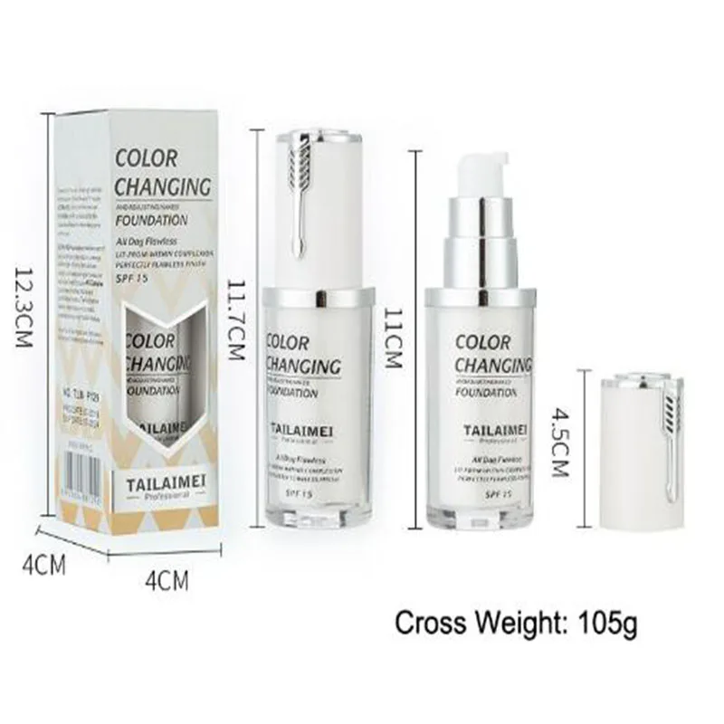 TLM 40ml white green purple temperature change liquid foundation SPF 15 concealer nude makeup high light lasting easy to fade